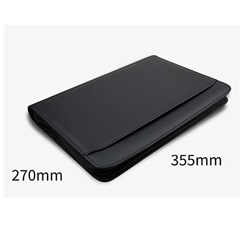 ZXHFSH Document Organizer Folio,Leather Binder, A4 Padfolio Portfolio 3-Ring Organizer Binder PU Leather Folder Business Document Notebook Zippered Portfolio for Women/Men(Black C)