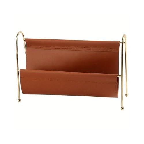 File Rack Metal Magazine Rack - Faux Leather Desk Organizer with Gold Frame, Compact Storage Letter Trays