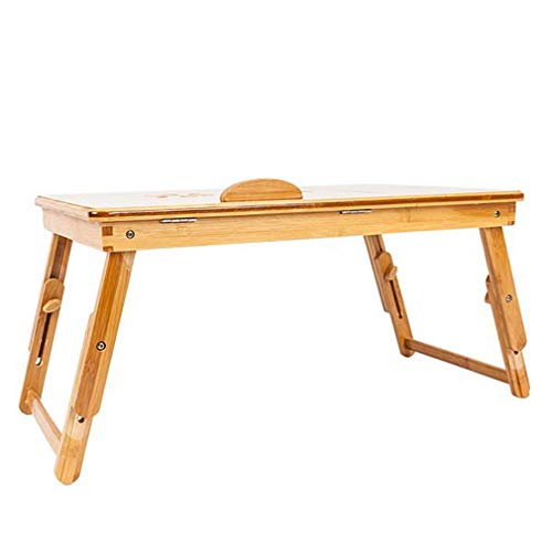 Adjustable Laptop Desk, 100% Bamboo Multifunctional Table Breakfast Serving Tray Lap Desk with Tilting Shelf, Folding Legs, Drawer - Double Flowers Wood Color