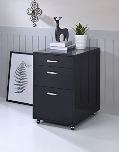 3 Drawer Wood Vertical File Cabinet with 4 Casters for Office Home Wood Vertical File Cabinet Versatile Filing Organization Storage Cabinets for File Folders Full Assambly Black High Gloss & Chrome