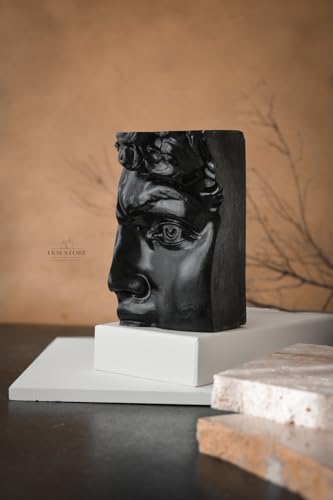 Large Concrete David Bookend Set Heavy Duty Book Support for Shelves Office Decor Black - Black