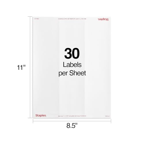 Staples Laser & Inkjet Address Labels, 1x2.625 Inch, White, 30/Sht