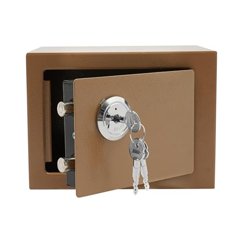 Small Safe Box with Drop Slot, Safety Box for Money, Depository Safe with Drop Slot Mountable CashBox with Lock for Home & Office Security (Gold)