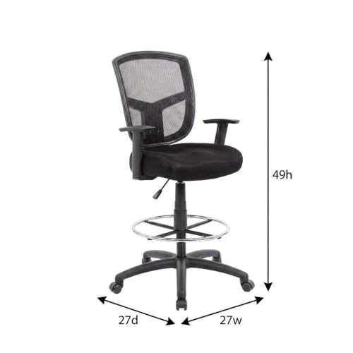 Bison office Mesh Task Stool with Adjustable Arms, Drafting Chair with Nylon Base and Dual-Wheel Casters for Standing Desk and Home Office