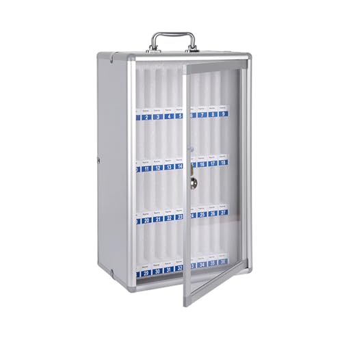 Classroom Office Cell Phone Locker Cabinet,12/24/36/48/60 Slot Aluminum Alloy Clear Pocket Chart Cell Phones Storage Cabinet,Wall-Mounted Mobile Phone Safe Deposit Box with Safety Lock & Handle