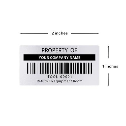 1000 Custom Asset Tags, 2"x1" Durable Silver Asset Tag, Custom Asset Labels for Equipment, Storage Bins, Inventory, Moving Boxes