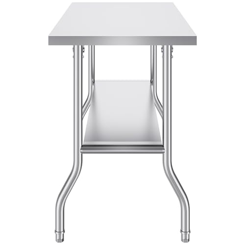 VEVOR Stainless Steel Foldable Work Table, 48 * 24 Inch Heavy Duty Food Outdoor Double Layer Stainless Steel Worktable for Commercial Kitchen Restaurant