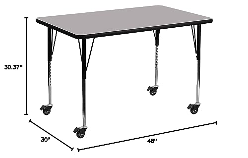 Classroom Essentials Mobile 30''W x 48''L Rectangular Grey Thermal Laminate Activity Table - Standard Height Adjustable Legs