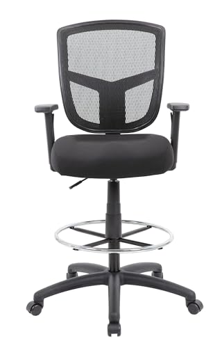 Scranton & Co Mesh Adjustable Height Drafting Stool, Black Finish, 46-49 in H x 27 in W x 27 in D, 4 in Foam Seat Cushion, Chrome Footring, Hooded Casters, Commercial Grade Office Chair