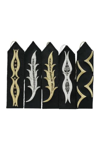 Handmade 5-Piece Maraş İşi Bookmark Set 7.1 in Black Velvet with Gold and Silver Thread Embroidery
