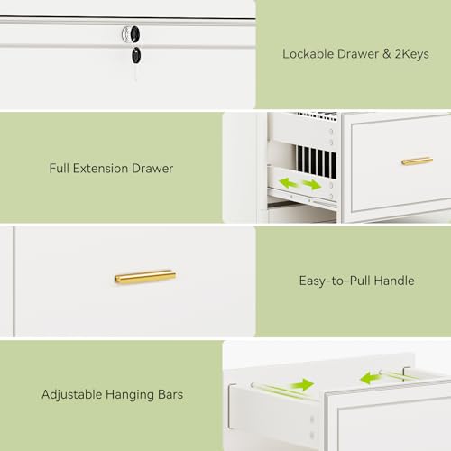 LITTLE TREE 4-Drawer File Cabinet with Lock, Large Vertical Storage Cabinet, Secure Space-Saver for Home Office, Compatible with A4/F4/Letter/Files, Filing Cabinets for Home Office (White, MDF)