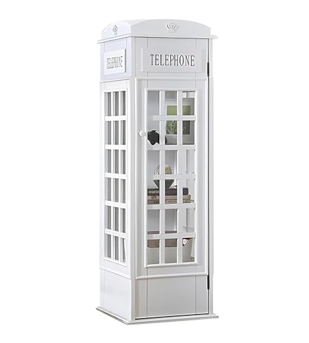 TBQATNTS Wooden Telephone Booth Bookshelf, 5-Tier Floor Standing Storage Organizer with Acrylic Doors, Unique Phone Booth Design for Home, Office, and Café Display Cabinet,White