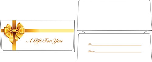 LUXPaper Currency Envelopes | 2 7/8" x 6 1/2" | A Gift To You - Gold Bow - White | 70lb. Text | 500 Qty