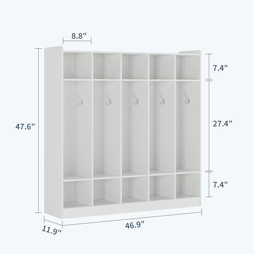 Garvee 5-Section Classroom Coat Locker with 10 Cubbies, Cubby Storage Organizer with 10 Hooks for Home, School, Nursery, Kindergarten, White