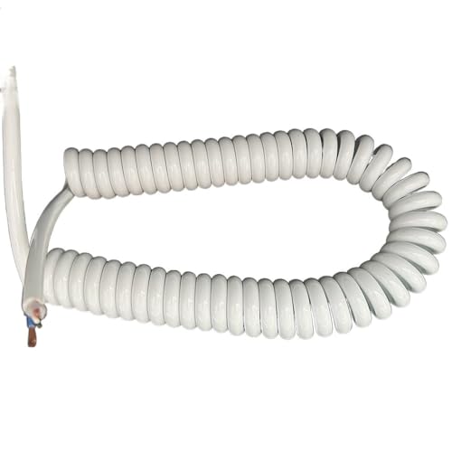 Coiled Mains Flex Curly Spring Cord 2 Core 2.5mm Retractable Power Cable