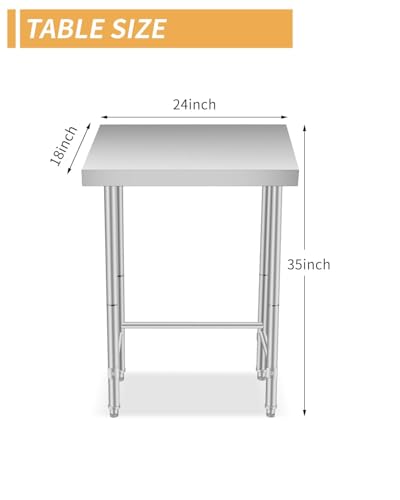 FinerFurnis Heavy Duty Stainless Steel Prep Table for Kitchen and Restaurant - 18x24x35in - Rust Resistant, Open Base, Easy to Clean Utility Workbench - No Wheels