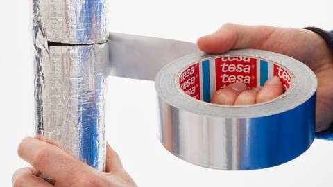 tesa Professional Aluminium Foil Tape for Repairing Ducts and Gutters, 50 mm x 25 m - 6 Rolls