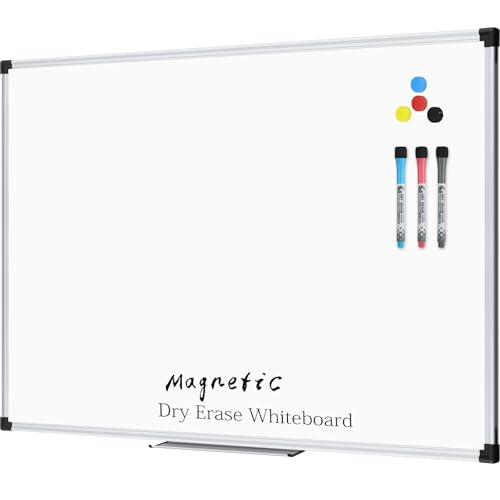 XBoard Magnetic Dry Erase Whiteboard 48 x 36 Inch, 4' x 3' Premium White Board for Wall with Marker Tray, Silver Aluminum Frame Presentation Board for Home Office Classroom