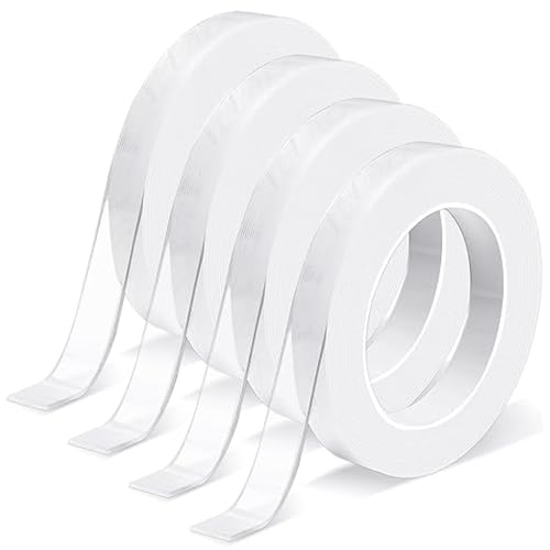 HKINFLRK 4 Pack of Nano Double Sided Tape Heavy Duty, Washable Reusable Removable for Hanging Picture, Poster, Carpet, Photo Deco