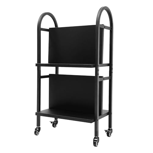 Rolling Library Book Cart, Sturdy and Versatile Office Book Cart with 4 Lockable Wheels, Black