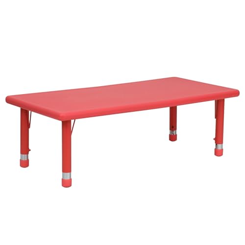 Flash Furniture 48x24 in Plastic Adjustable Rectangular Activity Table, Red