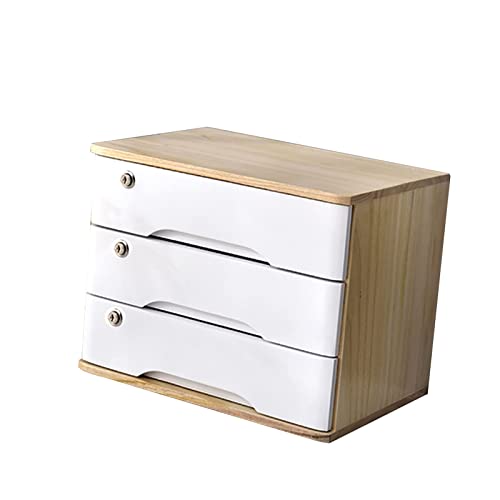 EliteBloom Desktop Storage Box with Drawers - Desktop File Cabinet Organizers, Wooden Desktop Storage Box with Lockable Drawers, A4 Receipt File Organizer, Flat File Cabinet (C 3 Drawers)