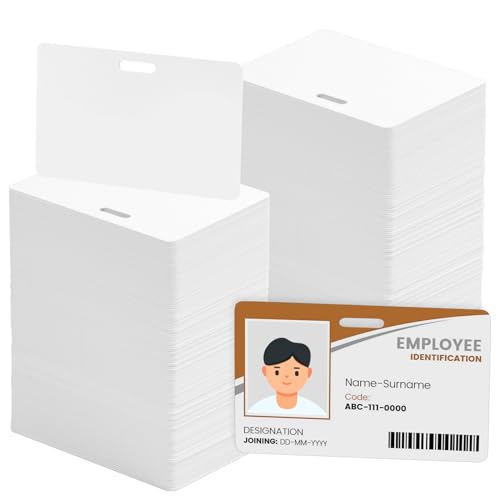 250 Pack Premium Blank PVC Cards with Slot Punch on Long Side - Horizontal Slot Punch Blank ID Cards- CAETOUNG CR80 30 Mil Graphic Quality White Plastic Cards for Photo ID Badge Printers