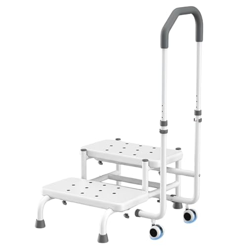 GLANORIA 2 Step Stool with Handle & Wheels for Seniors, Elderly and Adults