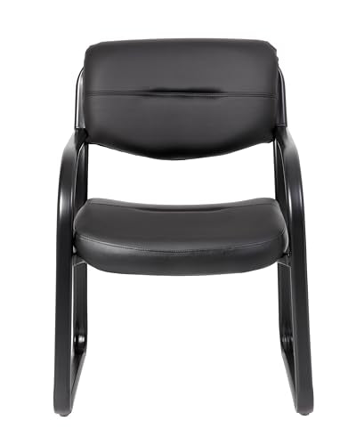 BOSS Office Products Leather Sled Base Side Guest Chair, Black