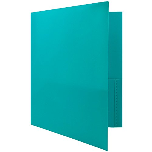 JAM PAPER Plastic 2 Pocket POP Folders - Durable School Folders - Teal Blue - Bulk 96/Pack