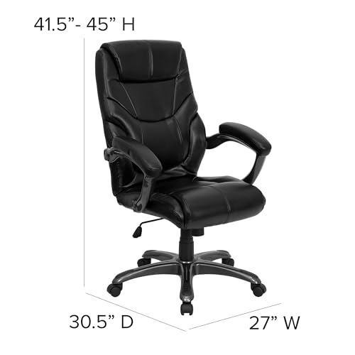 Scranton & Co Contemporary Faux Leather Executive Office Chair, High Back Design with Lumbar Support, Black Leathersoft Upholstery, Adjustable Seat Height, Tilt Lock, Swivel Base, Ergonomic for Home