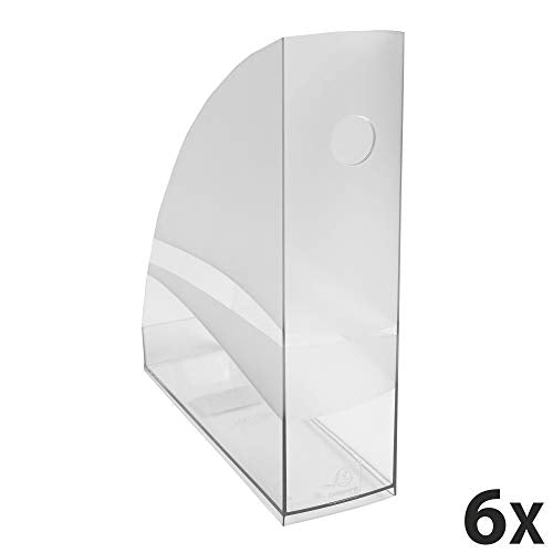 Exacompta - Ref 18223D - Magazine File MAG-Cube - 266 x 82 x 305mm, Finger Hole on Spine, Suitable for A4+ Documents, Large Storage Capacity - Office Clear (Pack of 6)