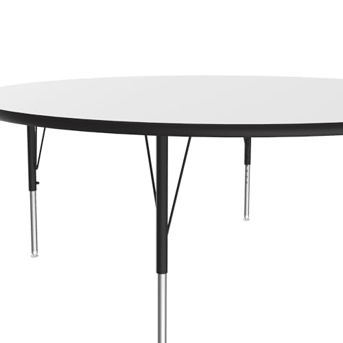 Correll 60" Round HPL Classroom Adjustable Activity Table, White/Black