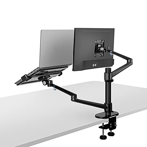 Monitor Mount Adjustable Dual Arm Desk Mounts LCD Monitor and Laptop Mount Single Desk Arm Holder for 17"-32" Screens, Extra Tray Fits 12"-17" Laptops Monitor Arm Stand (Color : Black)