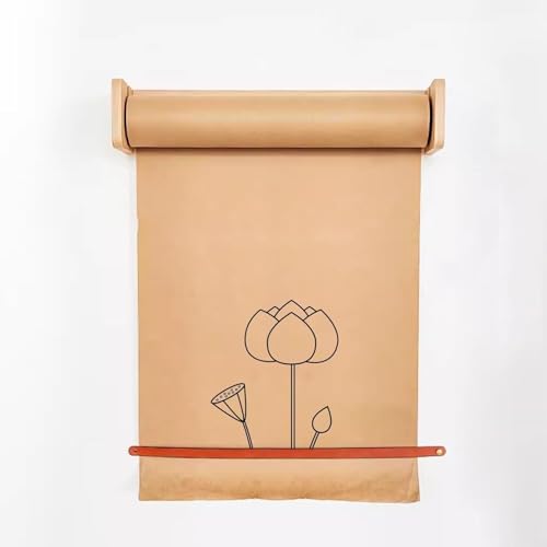 LNNW Kraft Paper Dispenser Wall Mount Butcher Paper Dispenser, for Note Writing/Grocery List/Kids Drawing, with 50m Kraft Paper Roll Decorative Message Boards for Wall(64cm/25.2in)