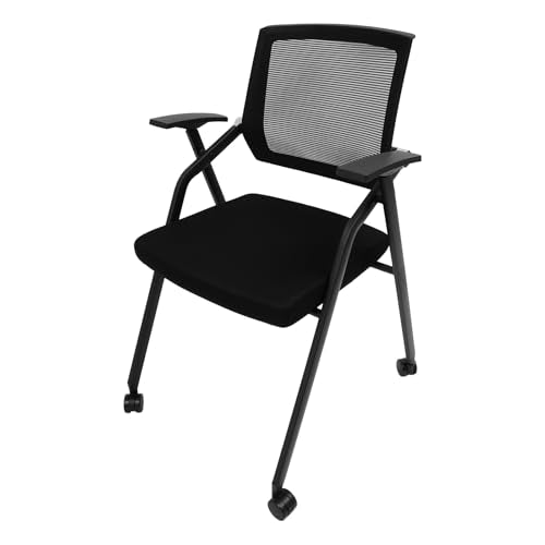 Foldable Conference Room Chair with Wheels, Office Meeting Chair with Armrests and Flip Table, Heavy Duty Rolling Guest Chair for Meeting Room, Training Room Classroom Home Office Seating Stackable