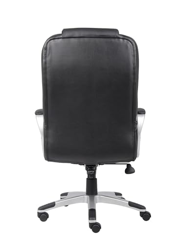 Pemberly Row Contemporary Executive Leather Arm Office Chair, LeatherPlus Upholstery, Ergonomic Lumbar Support, Adjustable Seat Height, Waterfall Seat Design, Gun Metal Finish, Swivel Base, Indoor