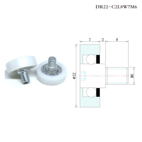 10 pieces outer diameter 22mm drawer type refrigerator printer POM roller DR22-C1L8W7M6 cash register sliding guide pulley DR19 DR22 DU22 (Color : WHITE, Size : DR26-C1L8W7M6)