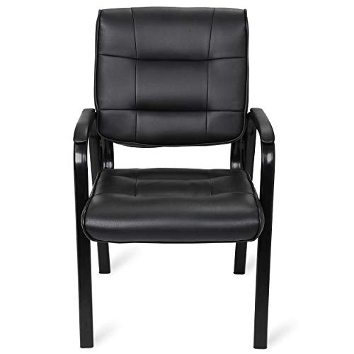 JupiterForce Waiting Room Chairs, Leather Office Reception Guest Chair No Wheels with Padded Arms Rest for Home Conference Lobby Area Meeting Church Clinic, Black