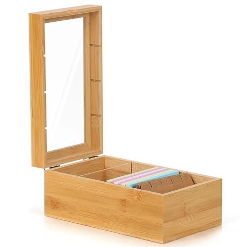 Xuanqiu 2pcs Wooden Desktop Organizer Box with Lid for Recipe Postcard Sticky Notes Storage