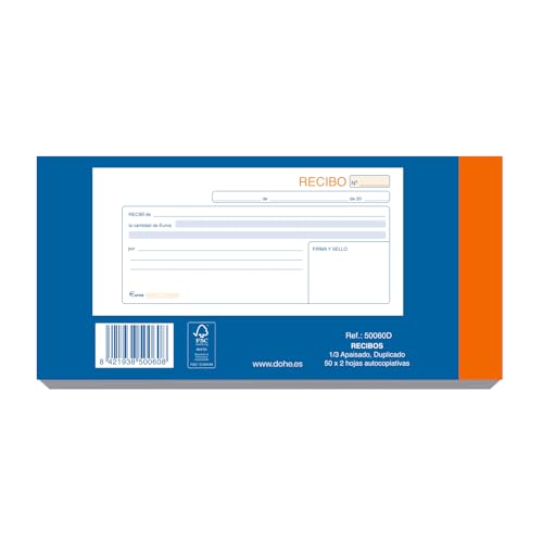 Dohe - Duplicate Payment Receipts (10 pcs.) - Pads for Rent, Purchases or Collections, 50 Sheets with Copy per Book, Size 21x10cm, Office Supplies