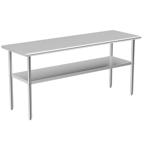 Stainless Steel Table for Prep & Work, 24x70 Inches, Metal Commercial Heavy Duty Table with Adjustable Under Shelf for Restaurant, Home and Hotel