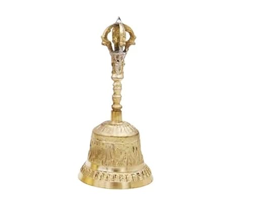 ALZBNDEOH Hand Bell Extra Loud Solid Brass Call Bell， Luxury Table Decoration Dinner Bell, Corporate Rewards Vintage Engraving Pattern Handheld Bell(OneColor,Small)
