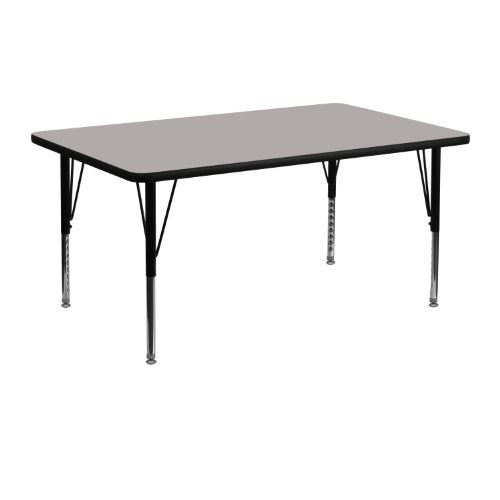 Flash Furniture Wren 24''W x 48''L Rectangular Grey HP Laminate Activity Table - Height Adjustable Short Legs