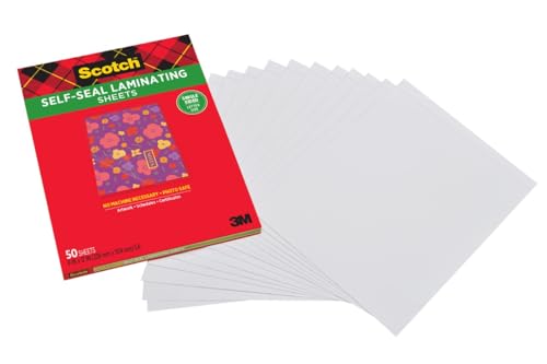 Scotch Self-Seal Laminating Sheets, Letter Size 9 in x 12 in, Single Sided, Pack of 50