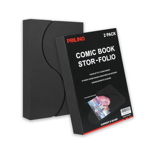 2-Pack Black Comic Book Stor-Folio - Storage Box for Current and Silver Age Comics, Portable Folio With Strong Magnetic Closure, Ideal for Conventions