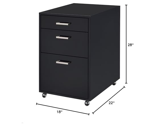 3 Drawer Wood Vertical File Cabinet with 4 Casters for Office Home Wood Vertical File Cabinet Versatile Filing Organization Storage Cabinets for File Folders Full Assambly Black High Gloss & Chrome