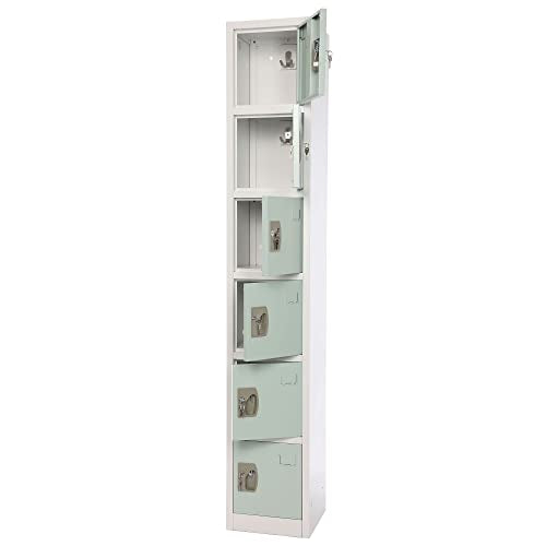 AdirOffice Large School Locker with 6 Doors 6 Hooks Storage Locker - Metal Storage Locker Cabinet Ideal for School, Garage, Office Lockers - (6 Door, Misty Green)