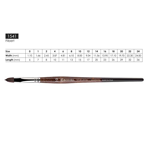 Escoda Versatil 1541 Series Artist Watercolor and Acrylic Paint Brush, Short Handle, Filbert, Size 24