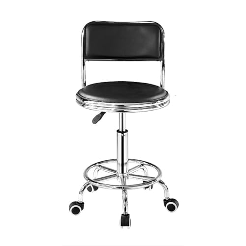 Heavy Duty Height Adjustable Rolling Stool 360° Rotating Drafting Chair with Backrest and Footrest Multi-Purpose Office Desk Rolling Swivel Salon for Barber Shop Nail Salon Office (Red) (Black )
